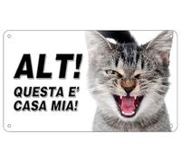 NEW CARTELLO SEGNALETICO - attenti al gatto, ALT - Adesivo Extra Resistente, Pannello in Forex, Pannello In Alluminio (ADESIVO 20X31 CM)
