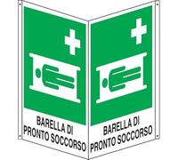 NEW CARTELLO SEGNALETICO BIFACCIALE - barella di pronto soccorso - In Alluminio Con Stampa Diretta U.V. (IDEALE ANCHE PER ESTERNO) (30X42 CM)