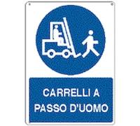 NEW CARTELLO SEGNALETICO - carrelli a passo d'uomo - Adesivo Extra Resistente, Pannello in Forex, Pannello In Alluminio (PANNELLO IN FOREX 20X31 CM)