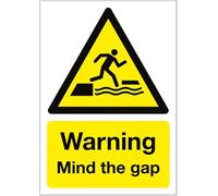 NEW CARTELLO SEGNALETICO INGLESE - Warning Mind The Gap - Adesivo Resistente, Pannello in Forex, Pannello In Alluminio (PANNELLO IN ALLUMINIO 20X31 CM)