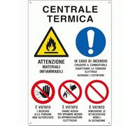 NEW CARTELLO SEGNALETICO - multisimbolo centrale termica - Adesivo Extra Resistente, Pannello in Forex, Pannello In Alluminio (PANNELLO IN ALLUMINIO 20X31 CM)