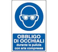 NEW CARTELLO SEGNALETICO - obbligo di occhiali durante la pulizia con aria compressa - Adesivo Extra Resistente, Pannello in Forex, Pannello In Alluminio (PANNELLO IN ALLUMINIO 20X31 CM)