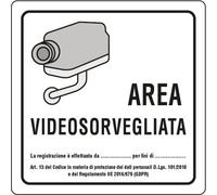 NEW CARTELLO SEGNALETICO QUADRATO - Area videosorvegliata MOD. 2 - Adesivo Extra Resistente, Pannello in Forex, Pannello In Alluminio (PANNELLO IN ALLUMINIO 10 CM)