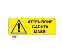 NEW CARTELLO SEGNALETICO UNI - Attenzione caduta massi - Adesivo Extra Resistente, Pannello in Forex, Pannello In Alluminio (PANNELLO IN ALLUMINIO 60X25 cm)