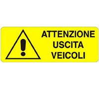 NEW CARTELLO SEGNALETICO UNI - Attenzione Uscita Veicoli - Adesivo Extra Resistente, Pannello in Forex, Pannello In Alluminio (PANNELLO IN ALLUMINIO 30X12 cm)