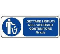NEW CARTELLO SEGNALETICO UNI - Gettare i rifiuti nell'apposito contenitore - Adesivo Extra Resistente, Pannello in Forex, Pannello In Alluminio (ADESIVO 30X12 cm)