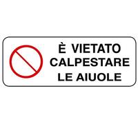 NEW CARTELLO SEGNALETICO UNI - vietato calpestare le aiuole DIVIETO - Adesivo Resistente, Pannello in Forex, Pannello In Alluminio (ADESIVO 30X12 CM)