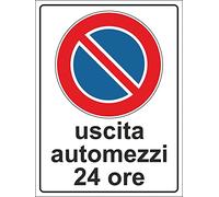 NEW CARTELLO SEGNALETICO - USCITA AUTOMEZZI DIVIETO DI SOSTA - Adesivo Extra Resistente, Pannello in Forex, Pannello In Alluminio (PANNELLO IN ALLUMINIO 30X42 CM)