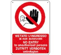 NEW CARTELLO SEGNALETICO - vietato l'ingresso ai non autorizzati/no entry... - Adesivo Extra Resistente, Pannello in Forex, Pannello In Alluminio (PANNELLO IN FOREX 20X31 CM)