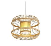 New Chinese Style Chandelier Beige Hanging with Wood Canopy Handmade Weave Lampshade 1 Light Lamp for Living Dinning Room Bedroom Kitchen Island,35cm
