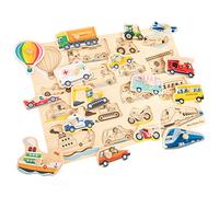 New Classic Toys- Veicoli 10442 Peg-Puzzle da 16 Pezzi, 100% Legno Certificato
