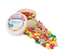 New Classic Toys New Classic Toys-10570 Wooden Lacing Beads-100 Gram, Multicolore, Perline piccole-230 Pezzi, 10570