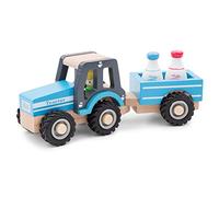 TRATTORE CON RIMORCHIO trasporto latte TRACTOR new classic toys IN LEGNO età 18