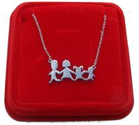 new Collana Famiglia in Acciaio Ciondolo Mamma + Papà + 2 Figli Maschio Femmina