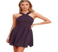 New Cross Scollo a V Backless Sexy Abito Corto Casual Donna Abito Estivo Senza Maniche Beach Elegante Mini Abito a Pieghe Vestido-Lavender-XS