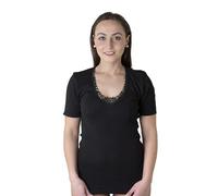 New Day intimo eccezionale Made in Italy- 3 Maglie Intime per Donna Manica Corta (con Pizzo macramé o Bordo Raso) in Caldo Cotone (Pizzo/Nero,2XL)