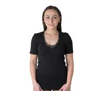 New Day intimo eccezionale Made in Italy- 3 Maglie Intime per Donna Manica Corta con Pizzo macramé o Bordo Raso in 100% Puro Cotone (Pizzo/Nero,S)