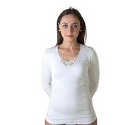 New Day intimo eccezionale Made in Italy- 3 Maglie Intime per Donna Manica Lunga con Pizzo macramé o Bordo Raso in Caldo Cotone (Pizzo/Bianco, S)