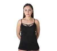 New Day intimo eccezionale Made in Italy- 3 Top per Donna Spalla Stretta con Bordo Raso o Pizzo Macramé 100% Cotone (Pizzo/Nero,XL)