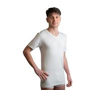 New Day intimo eccezionale Made in Italy-Set da 3 Maglie Intime per Uomo (con Collo Tondo o Collo a V) Manica Corta in 100% Cotone (V/Bianco,S)