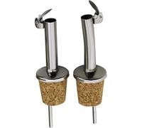 New Day Solutions NDS - Confezione da 2 beccucci versatore per olio d'oliva, in acciaio inox e sughero, con tappo a ribalta, ideali per vino, liquore, caffè, sciroppo e aceto