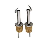 New Day Solutions NDS - Confezione da 2 beccucci versatore per olio d'oliva, in acciaio inox e sughero, con tappo a ribalta, ideali per vino, liquore, caffè, sciroppo e aceto