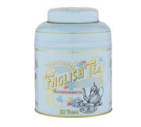 New English Teas Contenitore da tè vintage vittoriano in polvere blu con 80 bustine di tè decaffeinato