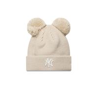 New Era - NY Yankees - Berretto da donna beige a coste con doppio pompon-Neutro One Size