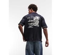New Era - Camicia a maniche corte blu navy con rever e grafica con logo M