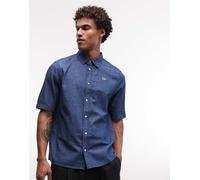 New Era - Camicia a maniche corte in denim blu con logo M