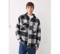 New Era - Camicia giacca a quadri nera e grigia-Multicolore XS