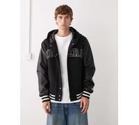 New Era - Giacca bomber stile college nera con cappuccio-Nero S