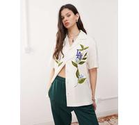 New Era - LA Dodgers - Camicia color crema con rever e ricamo floreale-Bianco L