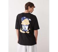 New Era - LA Dodgers - T-Shirt oversize nera con stampa di cibo-Multicolore M