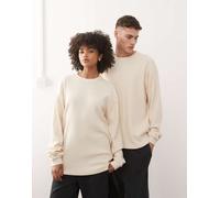 New Era - T-Shirt a maniche lunghe con logo a bandiera color crema a nido d'ape-Bianco XL