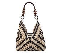 New Fashionable Handmade Woven Bag, Boho Large Capacity Lightweight Shoulder Bag for Beach Vacation Summer Picnic Daily Use (Black)