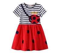 New front Abiti Bambine e Ragazze Vestito Maniche Corte Bambina Vestito Bambina Cotone Vestiti Estivi Bambine Primavera Estate Autunno Coccinella Casual Traspirante Rosso 2~8 Anni