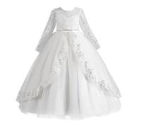 New front Abito Cerimonia Bambina Ragazza Cenerentola Principessa Abito Maniche lunghe pezzi di fiore Carnevale Cosplay Festa Compleanno Vestire Natale，120
