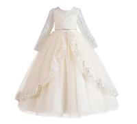 New front Abito Cerimonia Bambina Ragazza Cenerentola Principessa Abito Maniche lunghe pezzi di fiore Carnevale Cosplay Festa Compleanno Vestire Natale，140