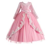 New front Abito Cerimonia Bambina Ragazza Cenerentola Principessa Abito Maniche lunghe pezzi di fiore Carnevale Cosplay Festa Compleanno Vestire Natale，120