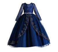 New front Abito Cerimonia Bambina Ragazza Cenerentola Principessa Abito Maniche lunghe pezzi di fiore Carnevale Cosplay Festa Compleanno Vestire Natale，120