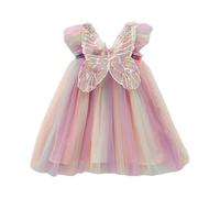 New front Abito Principessa Bambina in Tulle Senza Maniche con Ali di Farfalla Abito Cerimonia Compleanno Bimba Costume di Cosplay Party Halloween Natale Fantasia，80