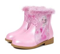 New front Bambina Stivali da Cerniera Caldo Stivali Corti Carino Stivali da Neve per Bambine e Ragazze Frozen Elsa Scarpe di Cotone con Paillettes,Rosa,25EU