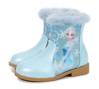 New front Bambina Stivali da Cerniera Caldo Stivali Corti Carino Stivali da Neve per Bambine e Ragazze Frozen Elsa Scarpe di Cotone con Paillettes,Blu,29EU