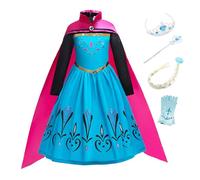 New front Carnevale Costume Principessa Regina delle Nevi Anna Vestito Travestimento Vestito Anna Medica Bambina con Mantello Costume per Bambine Costume con Mantellina Tutte Le Taglie,Blu,140