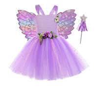 New front Costume Campanellino Bambina Vestito Trilly Bimba Tutu Farfalla Ala Fata Principessa Fata Ragazza Cosplay Estive Spettacolo Halloween Fotografia Mascherata Viola S