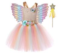 New front Costume Campanellino Bambina Vestito Trilly Bimba Tutu Farfalla Ala Fata Principessa Fata Ragazza Cosplay Estive Spettacolo Halloween Fotografia Mascherata Rosa L