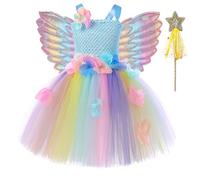 New front Costume Campanellino Bambina Vestito Trilly Bimba Tutu Farfalla Ala Fata Principessa Fata Ragazza Cosplay Estive Spettacolo Halloween Fotografia Mascherata Blu S