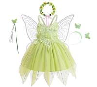 New front Costume Carnevale Ragazza Fata Farfalla Abiti Campanellino Tulle Vestito Trilly Bimba Classico Fiore Farfalle Cosplay Estive Spettacolo Palcoscenico Halloween Fotografia Verde 130
