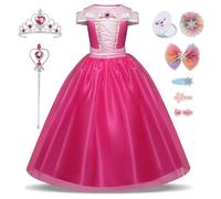 New front Costume da Bella Principessa Aurora Addormentata Vestito Belle Bambina con Accessori Vestito Elegante Cosplay Festa Natale Compleanno Halloween Carnevale,Rosa-XDP,150